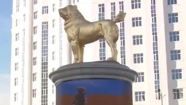 Türkmenistan'da 6 metrelik altın kaplama köpek heykeli - Sputnik Türkiye