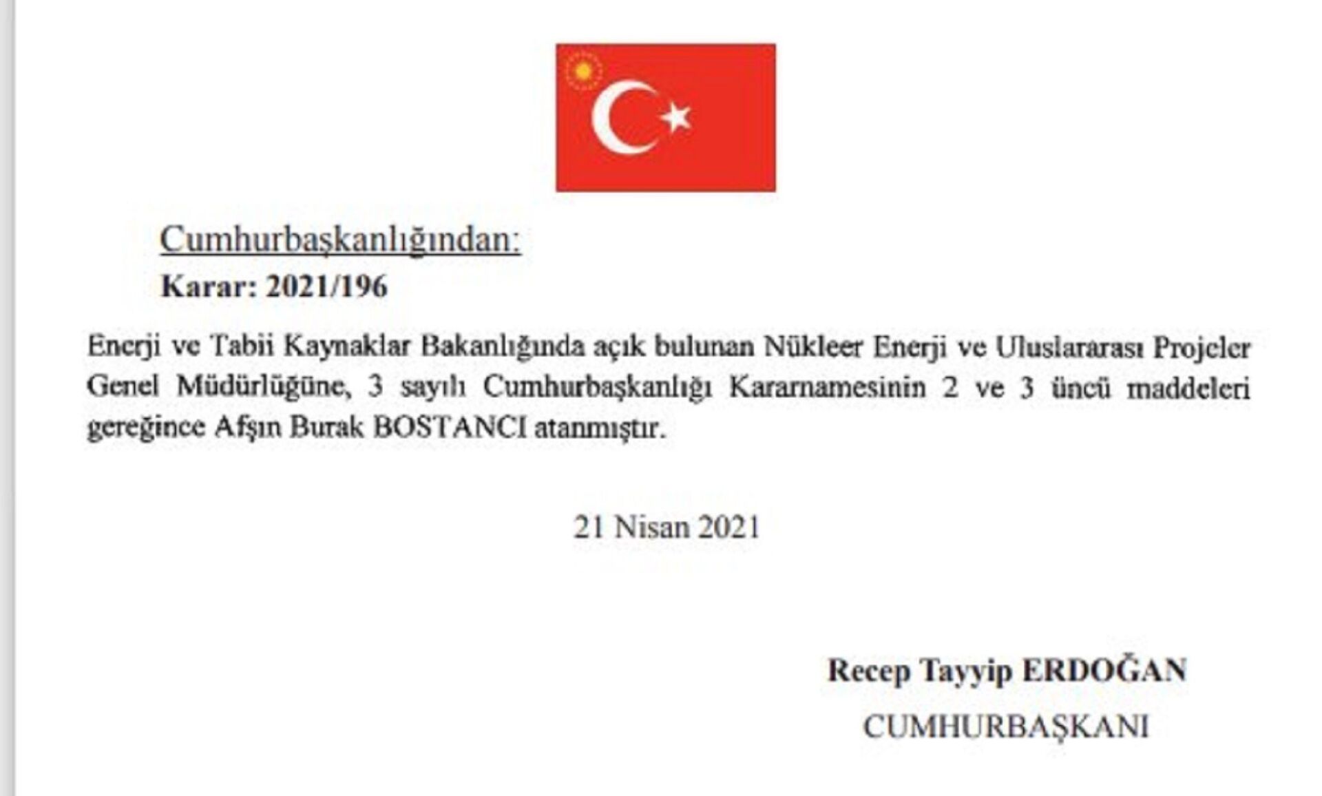 Nükleer Enerji Genel Müdürlüğü'ne Burak Bostancı atandı - Sputnik Türkiye, 1920, 21.04.2021
