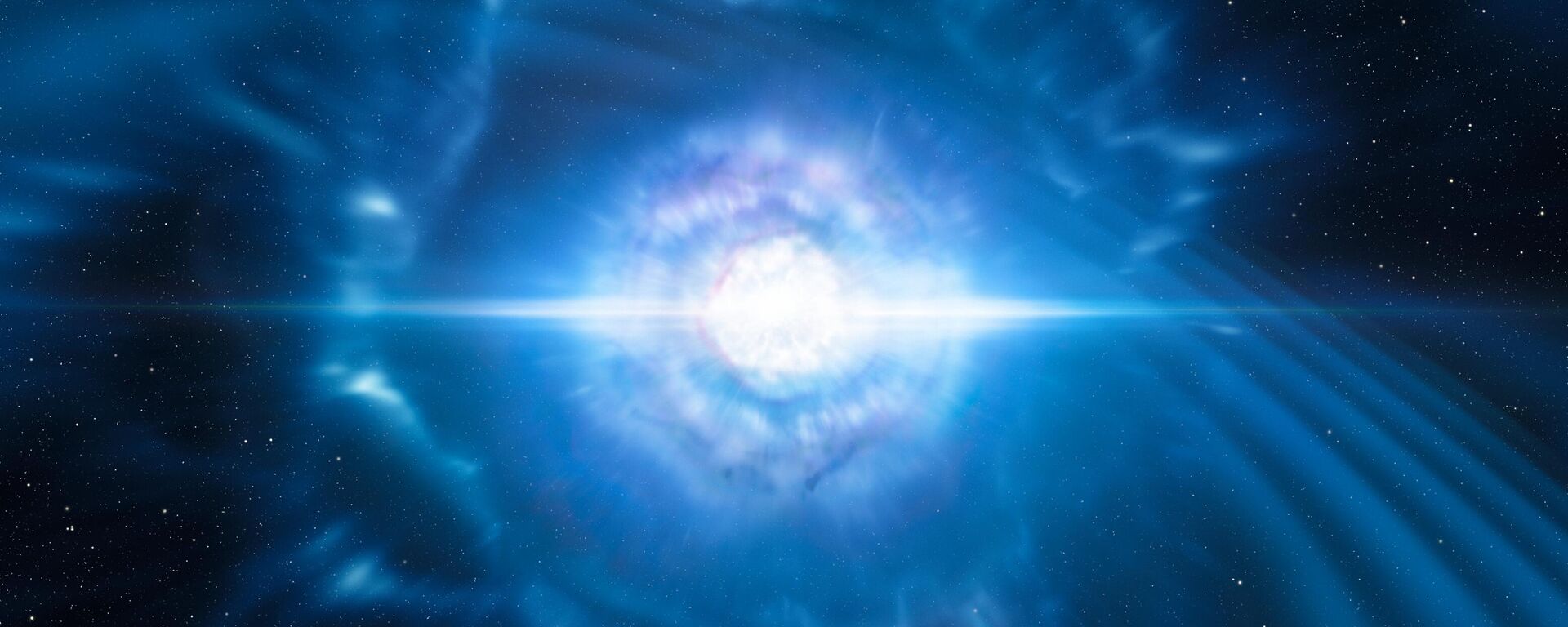 Uzayda kütleçekimsel dalgaların kaynağı olan nötron yıldızlarının birleşiminin temsili resmi - Sputnik Türkiye, 1920, 29.06.2023