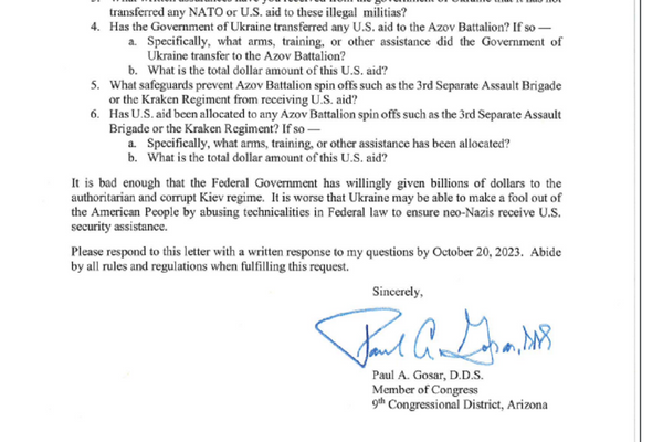 ABD'li Cumhuriyetçi Kongre üyesi Paul Gosar'ın Dışişleri Bakanı Antony Blinken ve Savunma Bakanı Lloyd Austin'e hitaben yazdığı mektup - Sputnik Türkiye