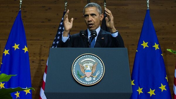 ABD Başkanı Barack Obama,  Almanya’nın Hanover kentinde düzenlenen bir ticaret festivalinde konuştu. - Sputnik Türkiye