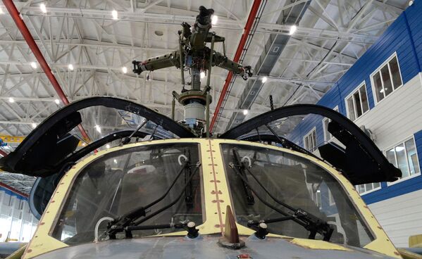 Ka-52 Alligator helikopterlerinin Progress fabrikasının üretim ünitesindeki montajı. - Sputnik Türkiye