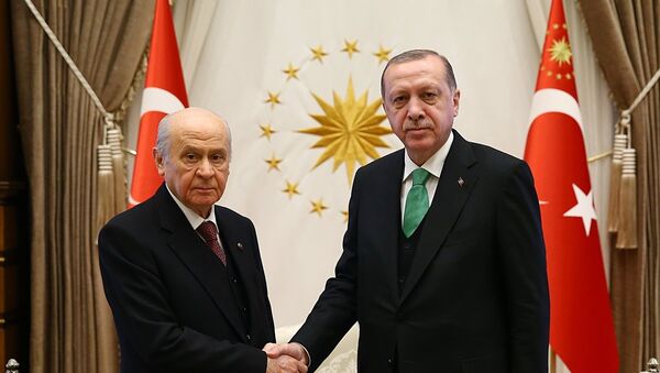 Cumhurbaşkanı Recep Tayyip Erdoğan, MHP Genel Başkanı Devlet Bahçeli'yi kabul etti. - Sputnik Türkiye