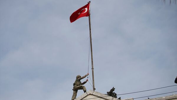 Afrin ilçe merkezi hükümet binasına Türk bayrağı çekildi - Sputnik Türkiye