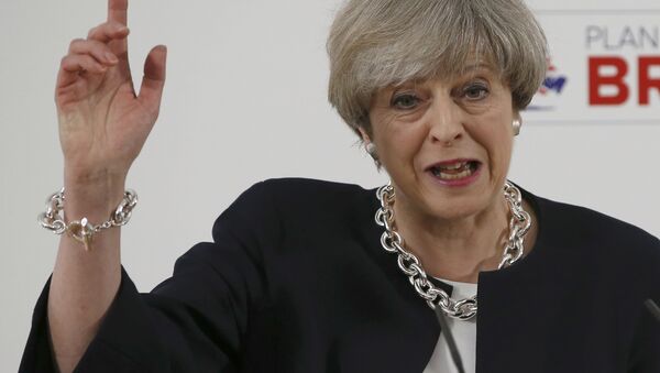 Britain's Prime Minister, Theresa May, delivers a speech to launch the Conservative Party's local elections campaign, in Calverton Village Hall, Calverton, Britain April 6, 2017. - Sputnik Türkiye