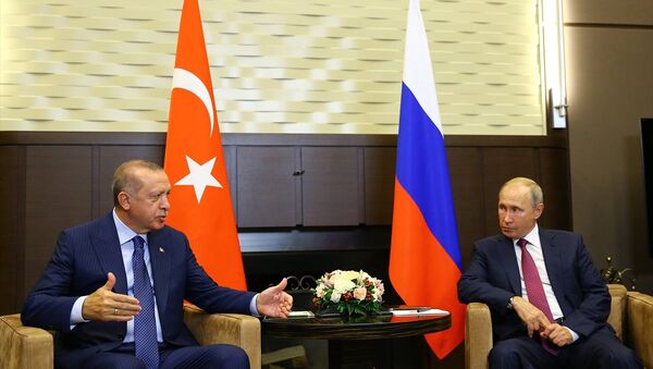 Rusya Devlet Başkanı Vladimir Putin ile Türkiye Cumhurbaşkanı Recep Tayyip Erdoğan Soçi'de - Sputnik Türkiye