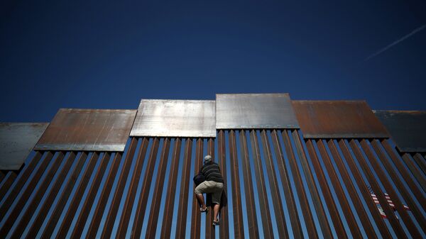 Meksika-ABD sınırındaki çitlere tırmanan bir göçmen - Sputnik Türkiye