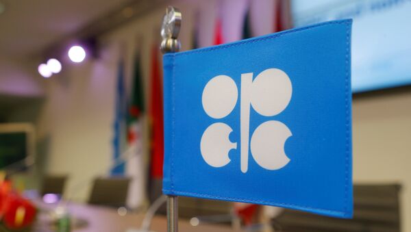 A flag with the Organization of the Petroleum Exporting Countries (OPEC) logo is seen before a news conference at OPEC's headquarters in Vienna, Austria, December 10, 2016 - Sputnik Türkiye