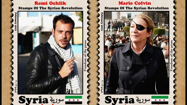 Emilie Blachere, sevgilisi Remi Ochlik ile Marie Colvin'in 2012 yılında Humus'ta ölmelerinin 4. yıldönümüne denk gelen 22 Şubat 2016'da bu paylaşımda bulunmuştu. - Sputnik Türkiye