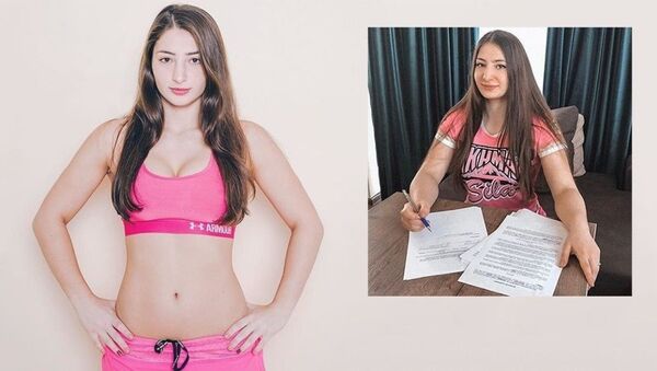 karma dövüş alanında resmi bir şampiyonluk kazanan ilk kadın olan 23 yaşındaki Gürcü dövüşçü Liana Jojua - Sputnik Türkiye