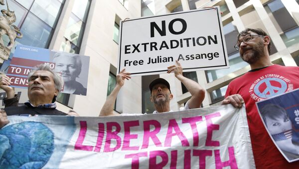 Julian Assange'ın yargılandığı mahkemenin önünde eylem - Sputnik Türkiye