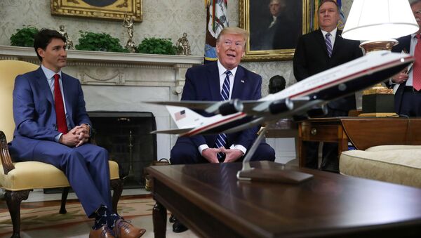ABD Başkanı Donald Trump, Kanada Başbakanı Justin Trudeau ile Oval Ofis'te gazetecilerin sorularını yanıtlarken yeni Air Force One modelinden söz etti. - Sputnik Türkiye