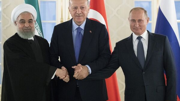 Hasan Ruhani- Recep Tayyip Erdoğan- Vladimir Putin - Sputnik Türkiye